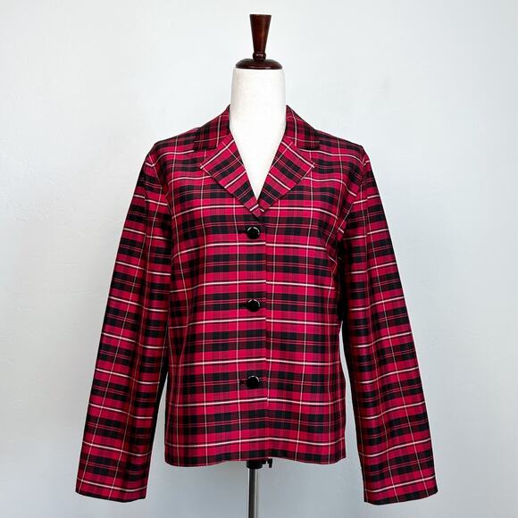 Pendleton Red Plaid Holiday Silk Blazer Jacket - Picture 1 of 6